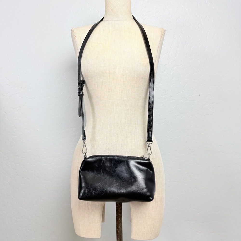 NEW Melie Bianco Black Vegan Leather Crossbody Bag Silver Hardware Minimalist